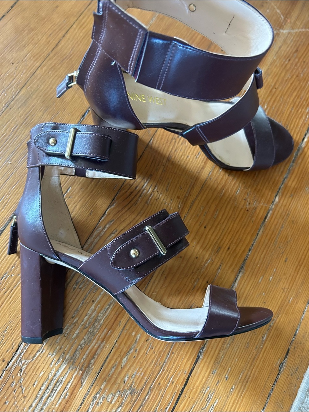 Nine West Dark Brown Strappy Block Heel Sandals - Picture 2 of 5